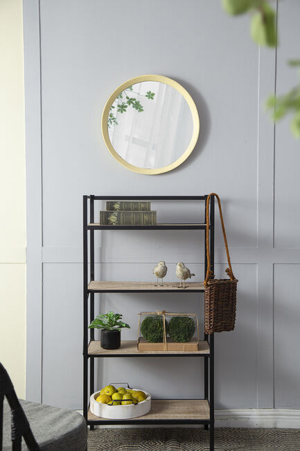 Porthole Mango Cream Wood Wall Mirror 50.2cm Round Frame Decorative Accent