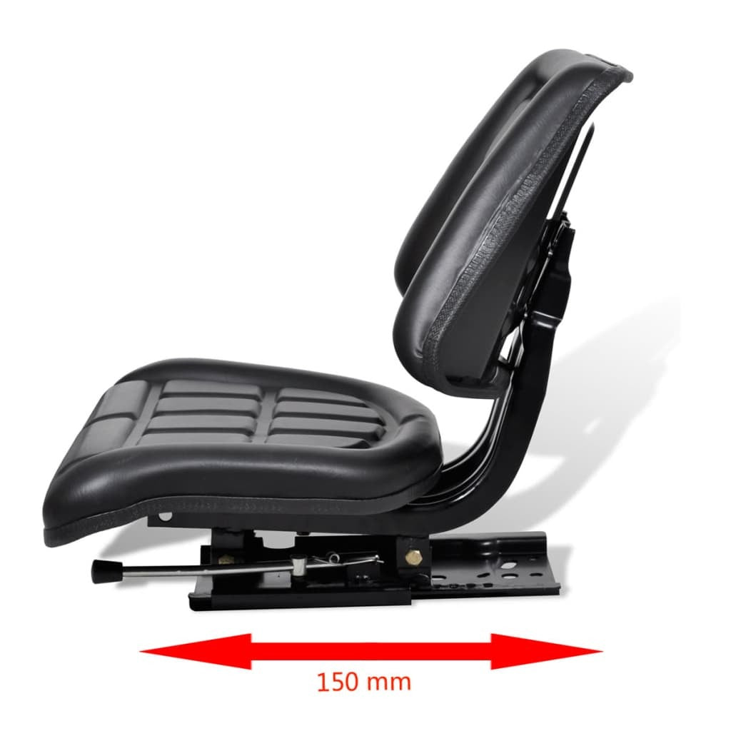Tractor Seat with Backrest Black Padded Waterproof Adjustable Sliding Track