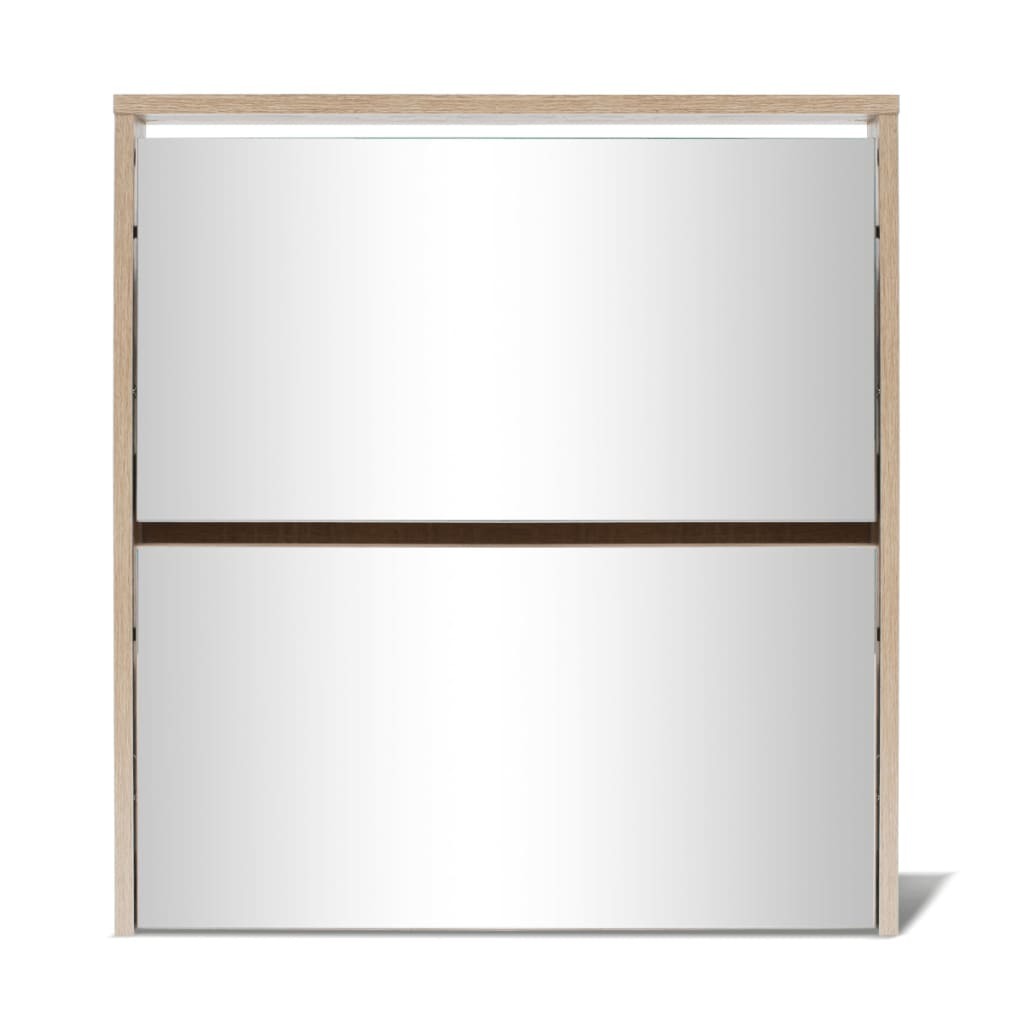 Shoe Cabinet 2-Layer Mirror Oak 63x17x67cm Wall Mounted Storage Organiser