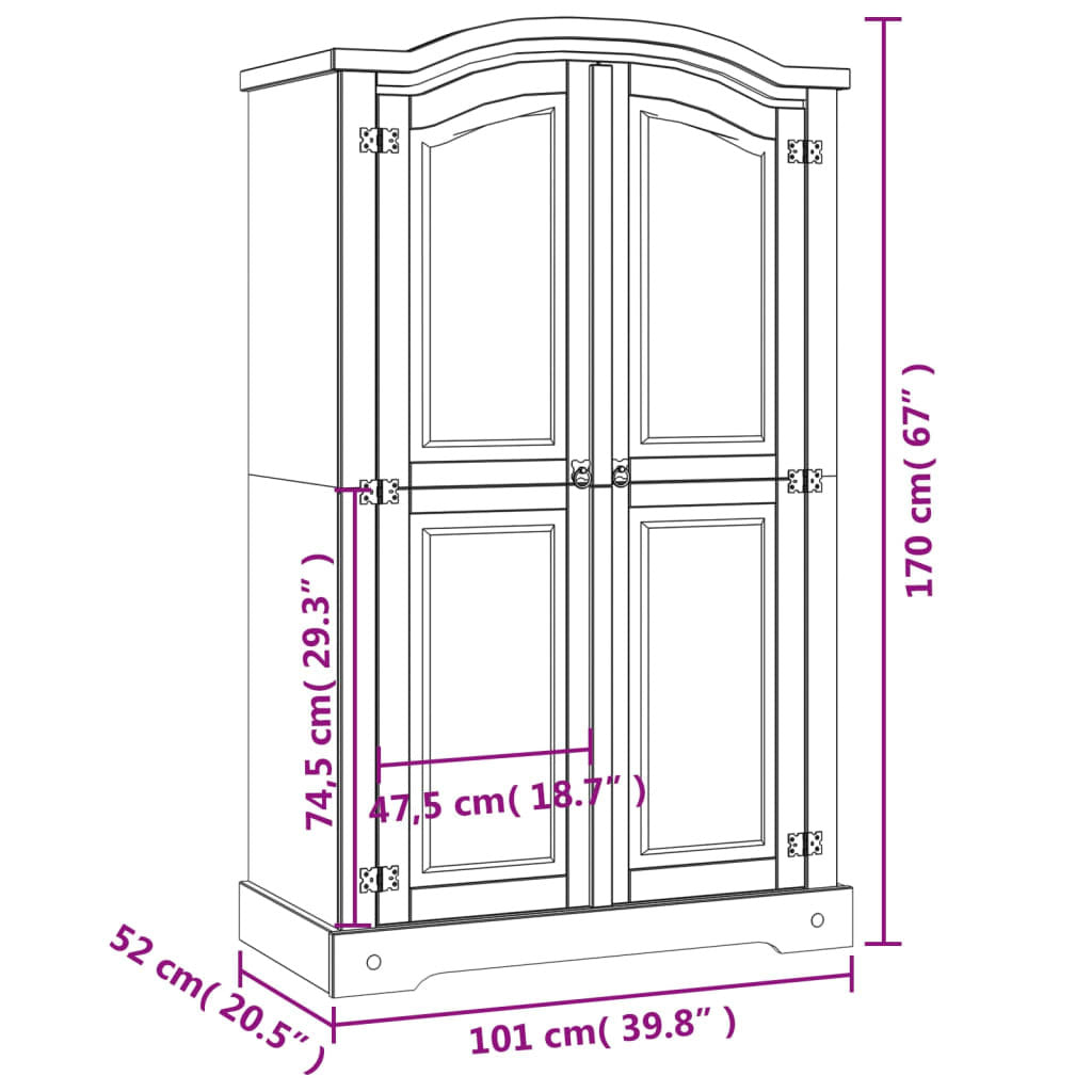 Wardrobe Corona Range 2 Door Solid Pine Bedroom Storage Closet Mexican Pine