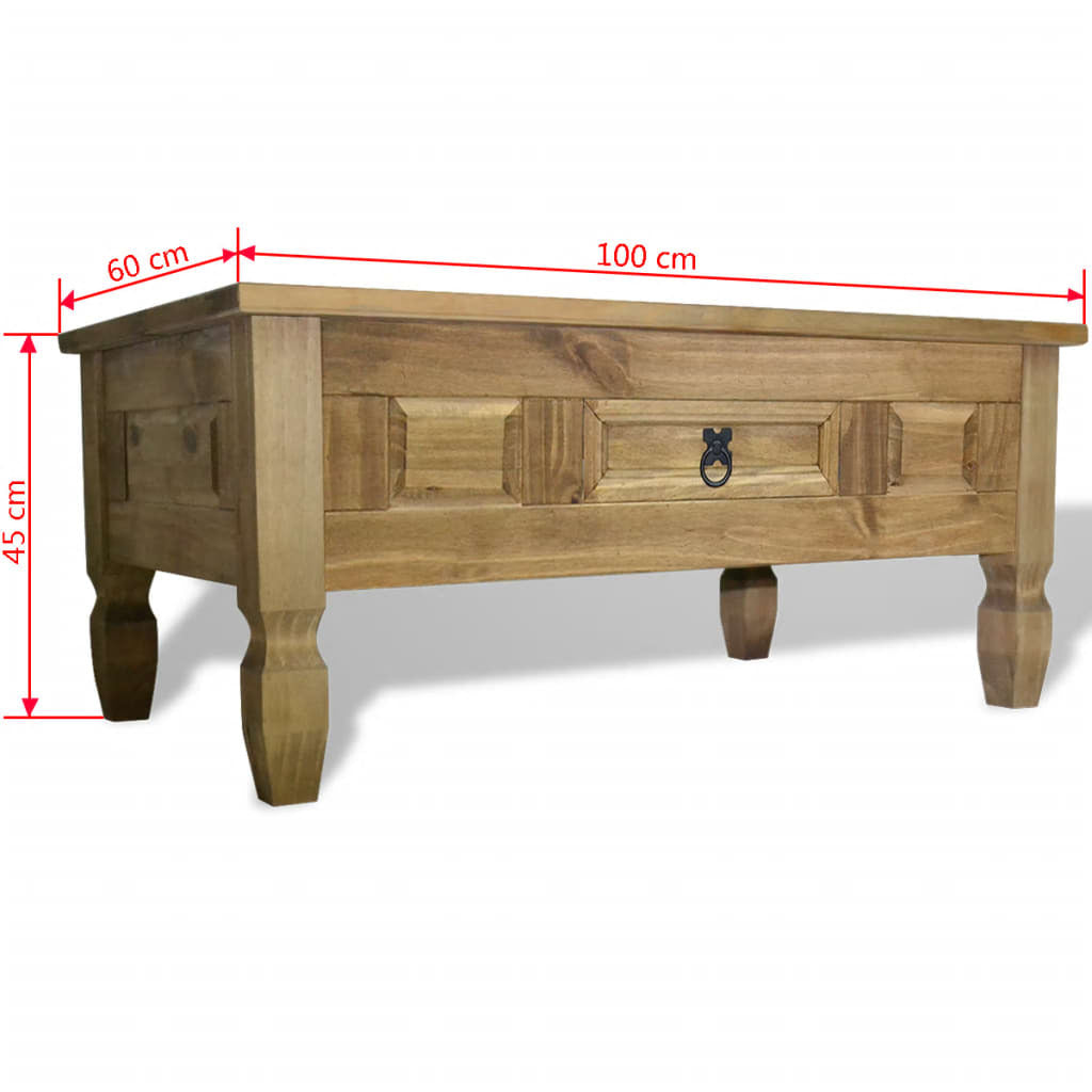 Corona Mexican Pine Coffee Table Solid Wood Rustic Drawer Living Room 100cm
