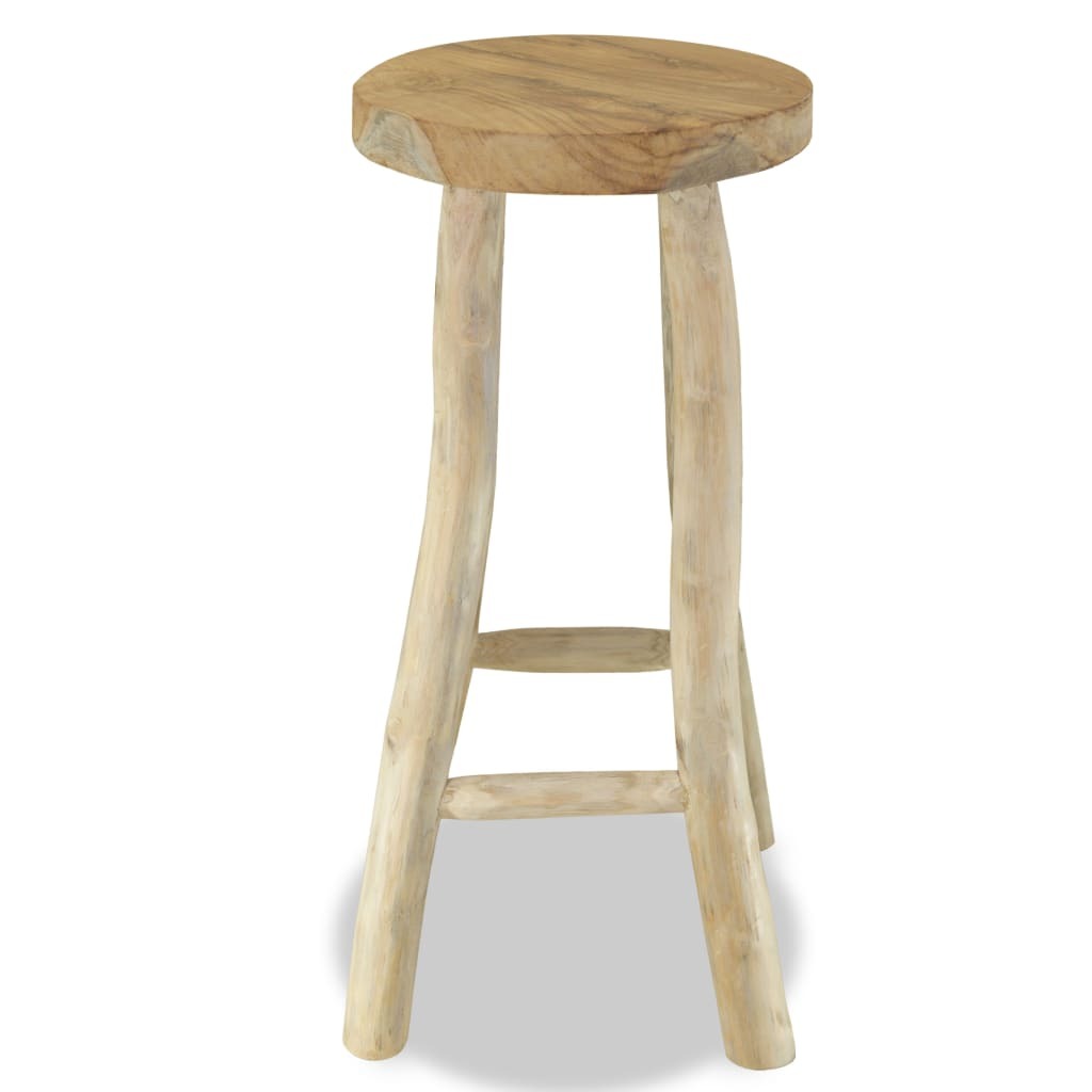 Bar Stool Solid Teak Wood Rustic Kitchen Breakfast Chair Seat Natural