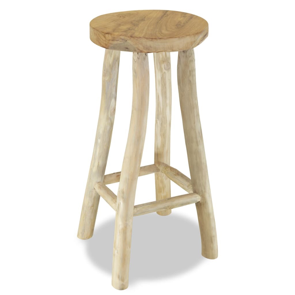 Bar Stool Solid Teak Wood Rustic Kitchen Breakfast Chair Seat Natural