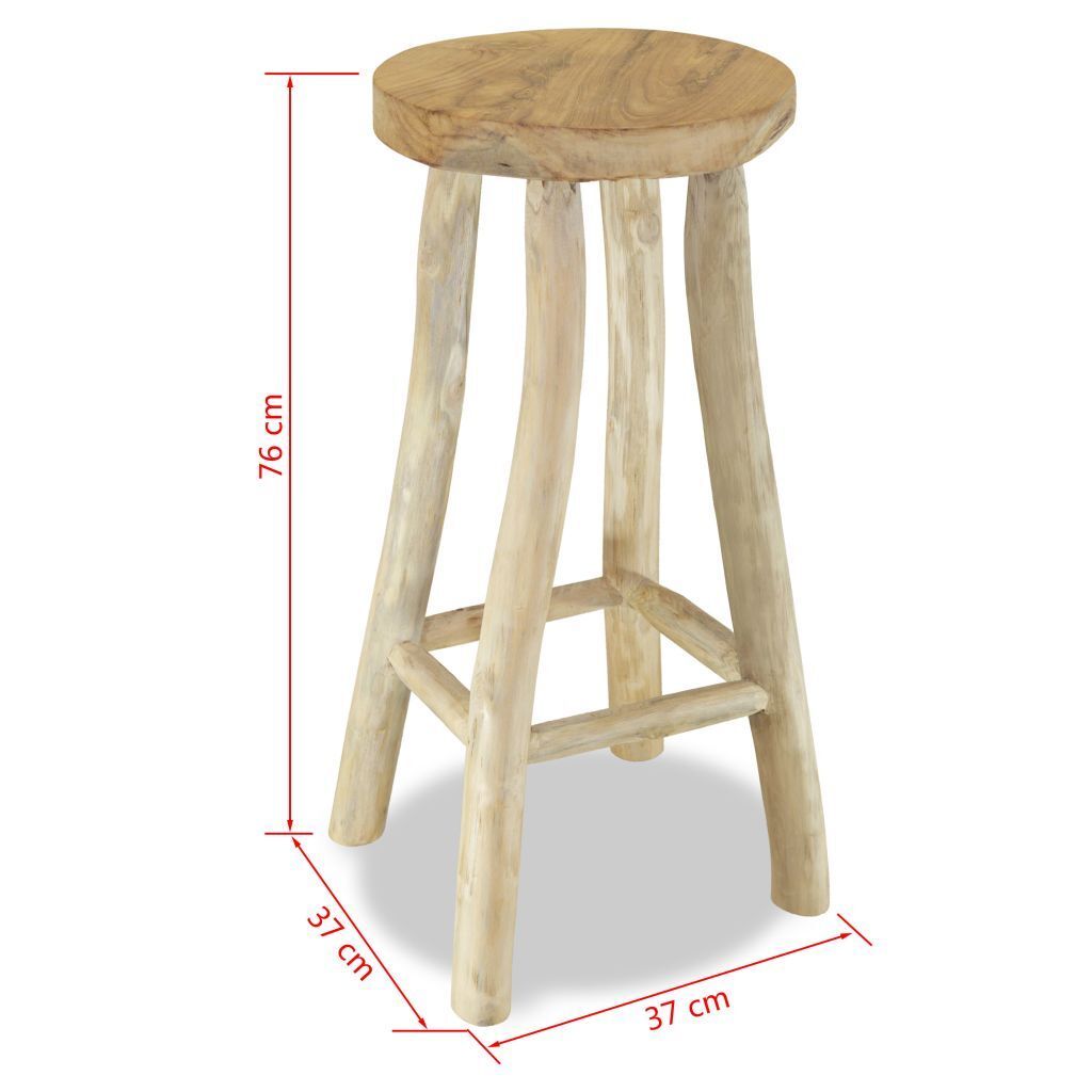 Bar Stool Solid Teak Wood Rustic Kitchen Breakfast Chair Seat Natural