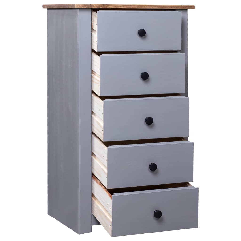 Sideboard Panama Pine Solid Wood 5 Drawers Storage Cabinet 46x40x89cm Grey