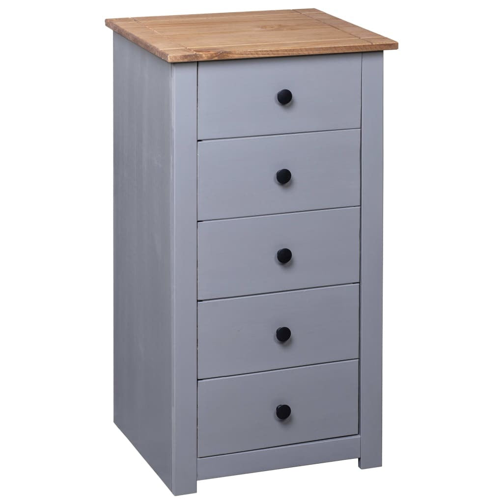 Sideboard Panama Pine Solid Wood 5 Drawers Storage Cabinet 46x40x89cm Grey
