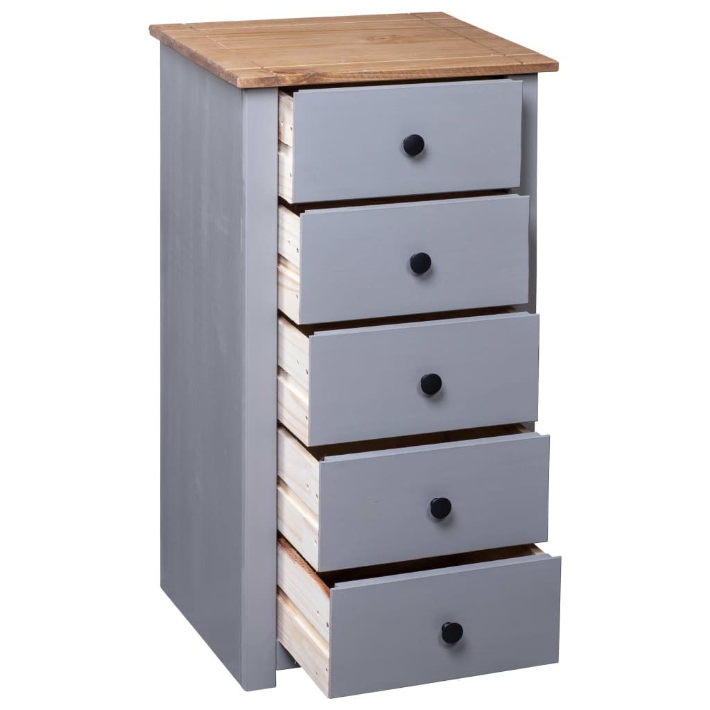 Sideboard Panama Pine Solid Wood 5 Drawers Storage Cabinet 46x40x89cm Grey