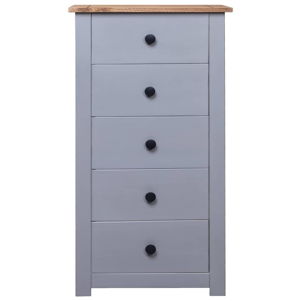 Sideboard Panama Pine Solid Wood 5 Drawers Storage Cabinet 46x40x89cm Grey