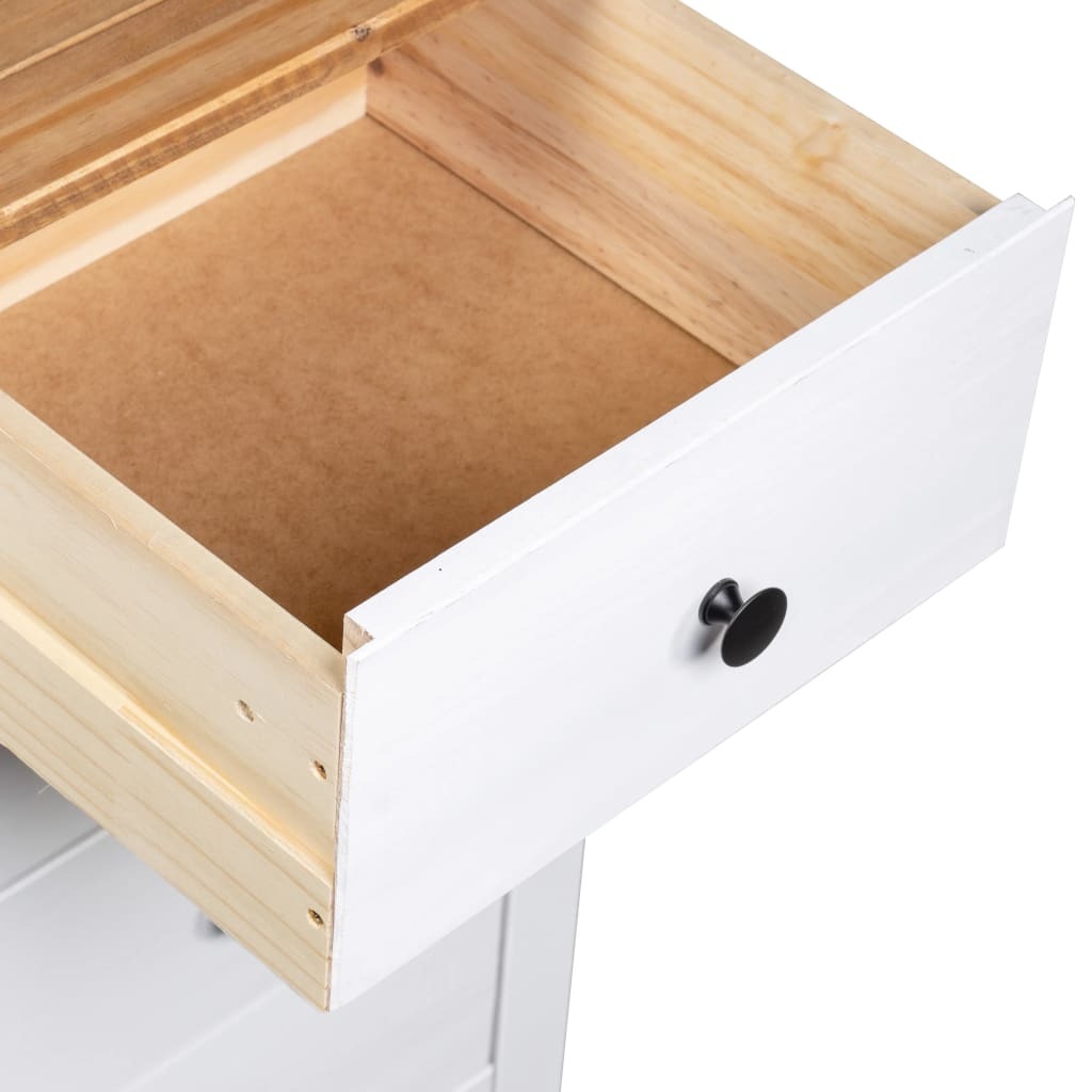 Sideboard Panama Pine Solid Wood 5 Drawers Storage Cabinet 46x40x89cm White