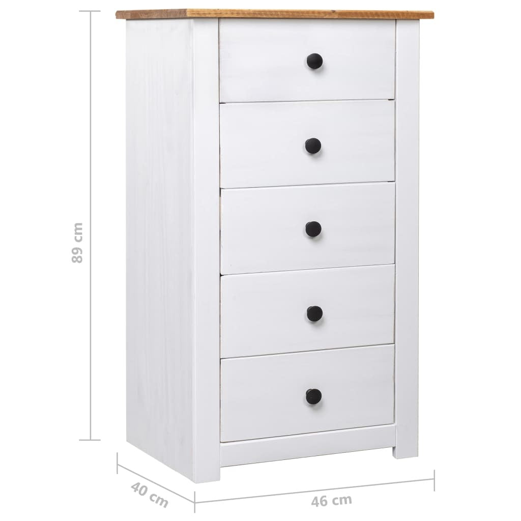 Sideboard Panama Pine Solid Wood 5 Drawers Storage Cabinet 46x40x89cm White