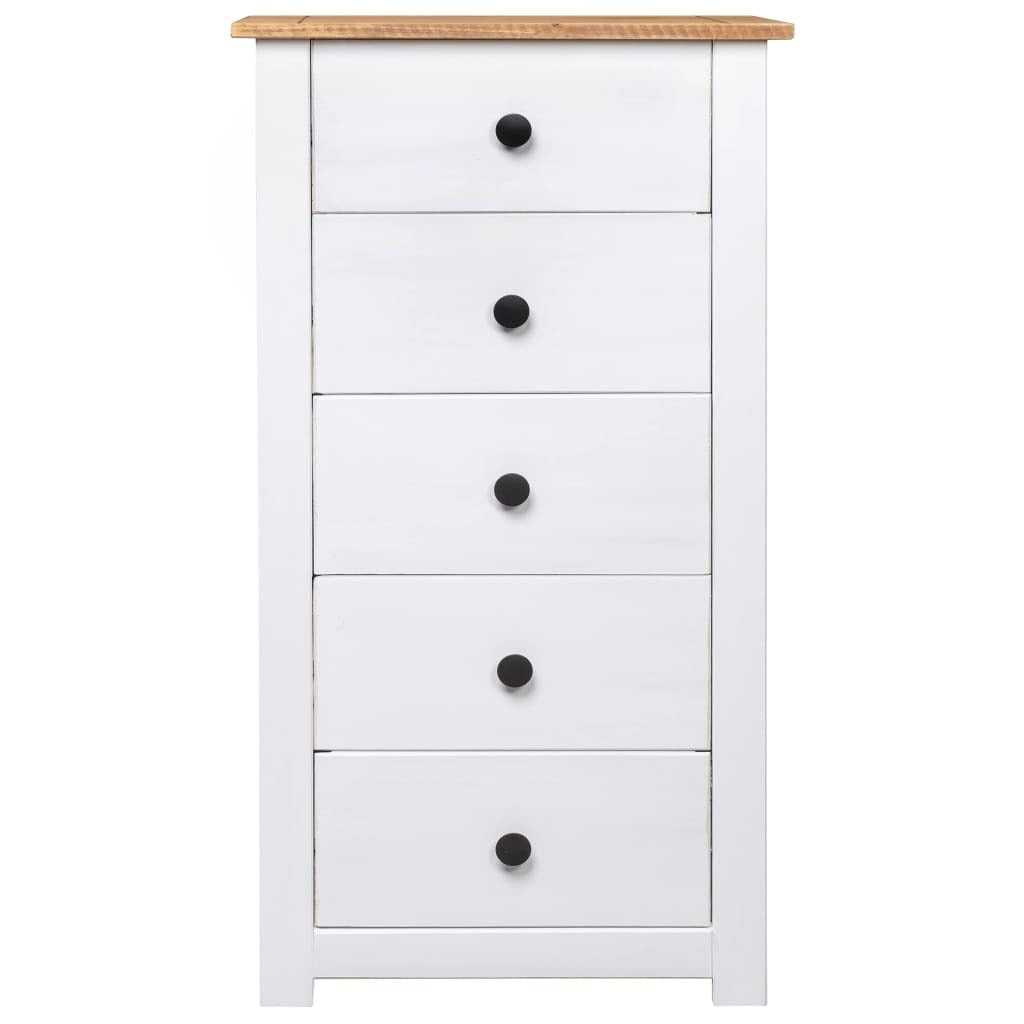 Sideboard Panama Pine Solid Wood 5 Drawers Storage Cabinet 46x40x89cm White