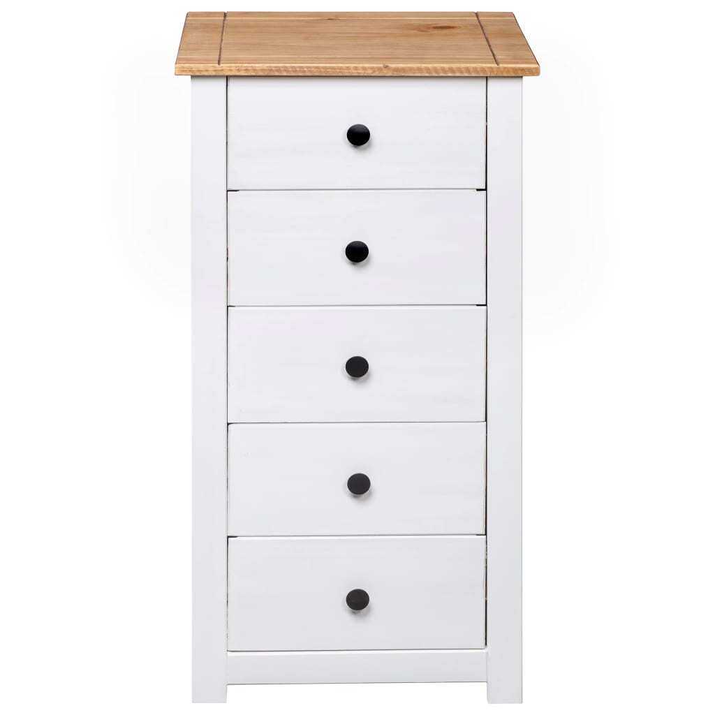 Sideboard Panama Pine Solid Wood 5 Drawers Storage Cabinet 46x40x89cm White