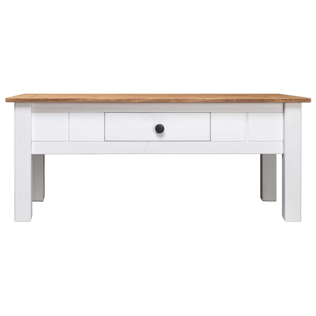 Coffee Table Panama Pine Solid Wood Drawer Storage Living Room 100x60x45cm White