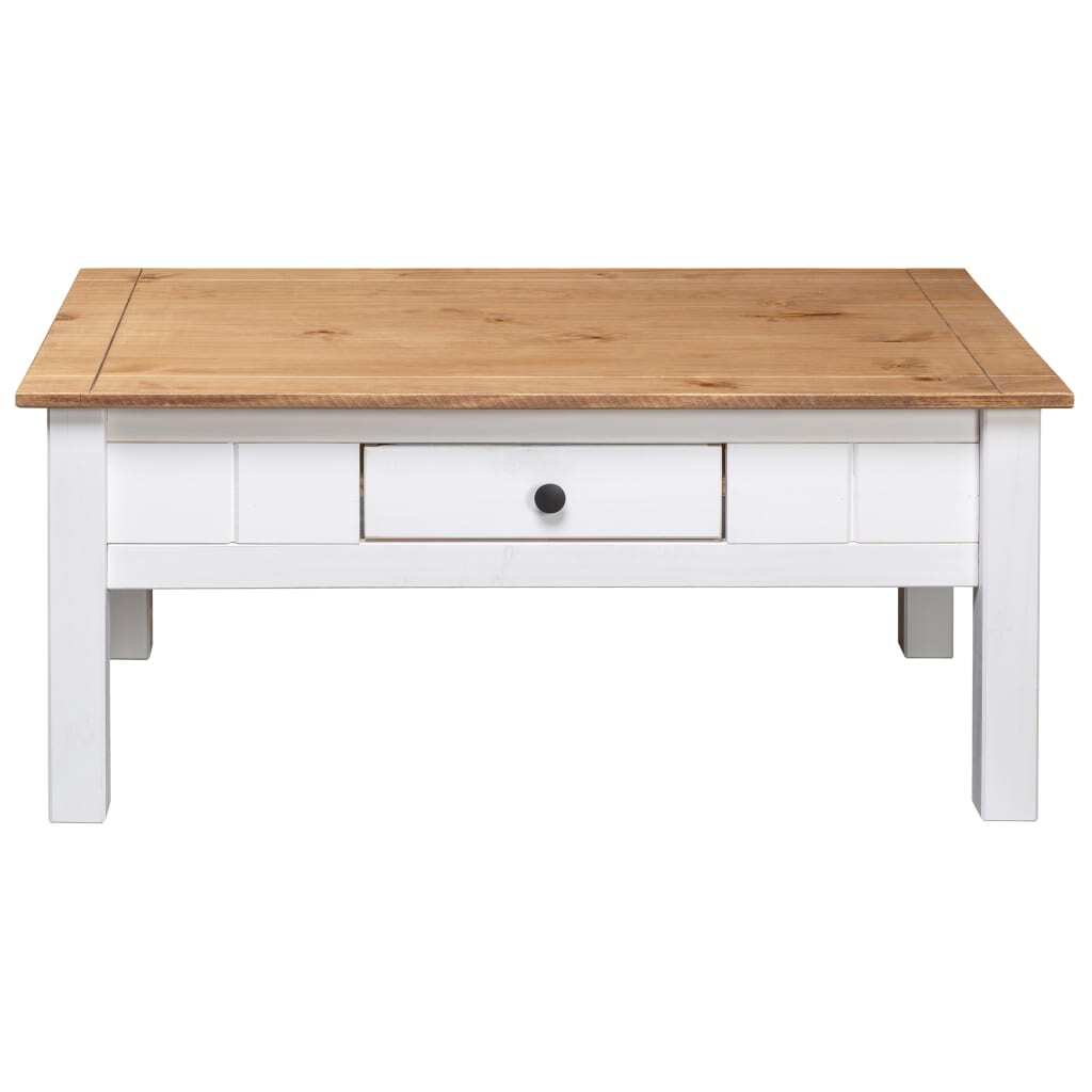 Coffee Table Panama Pine Solid Wood Drawer Storage Living Room 100x60x45cm White