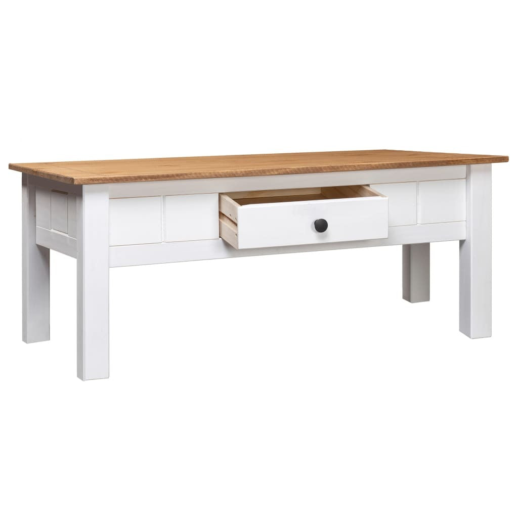Coffee Table Panama Pine Solid Wood Drawer Storage Living Room 100x60x45cm White
