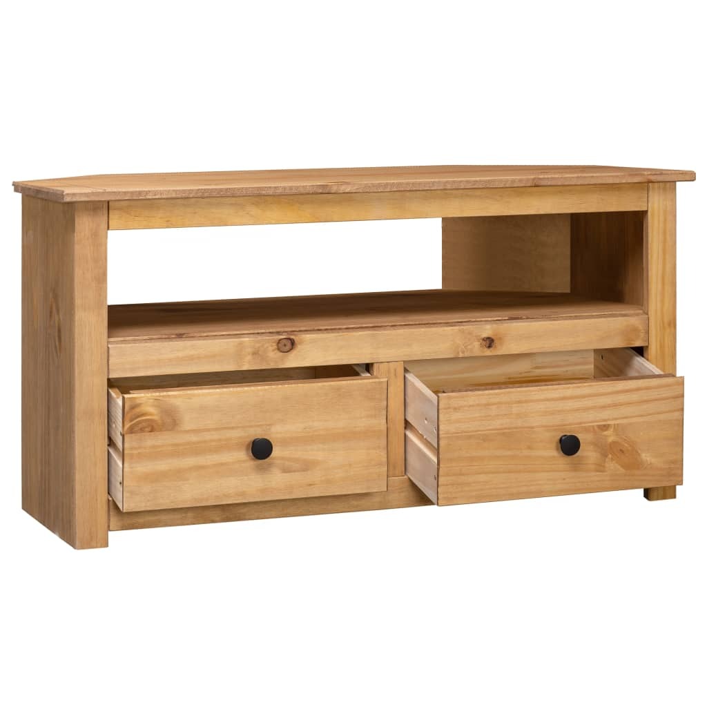 Corner TV Cabinet Panama Pine Solid Wood 2 Drawers Storage Unit 93x49x49cm