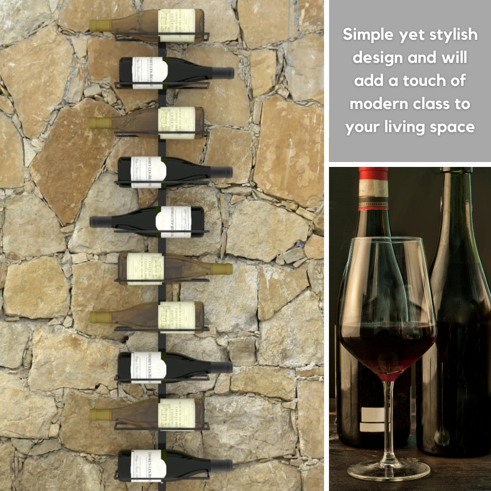 Wall-mounted Wine Rack for 10 Bottles Black Metal