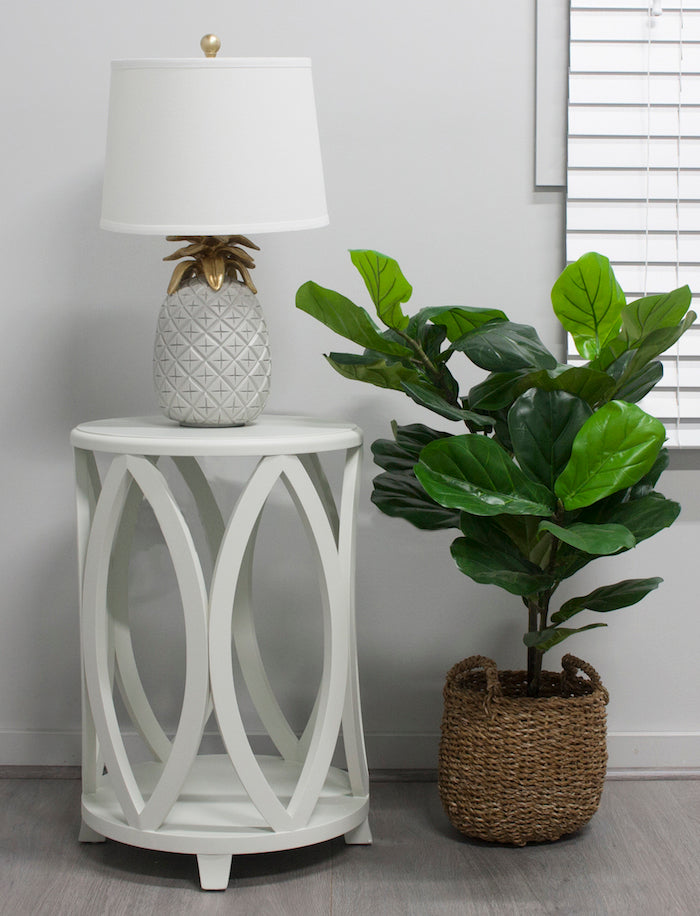 Pineapple Table Lamp 62cm Grey Base Antique Gold Trim White Shade Modern Home Accent