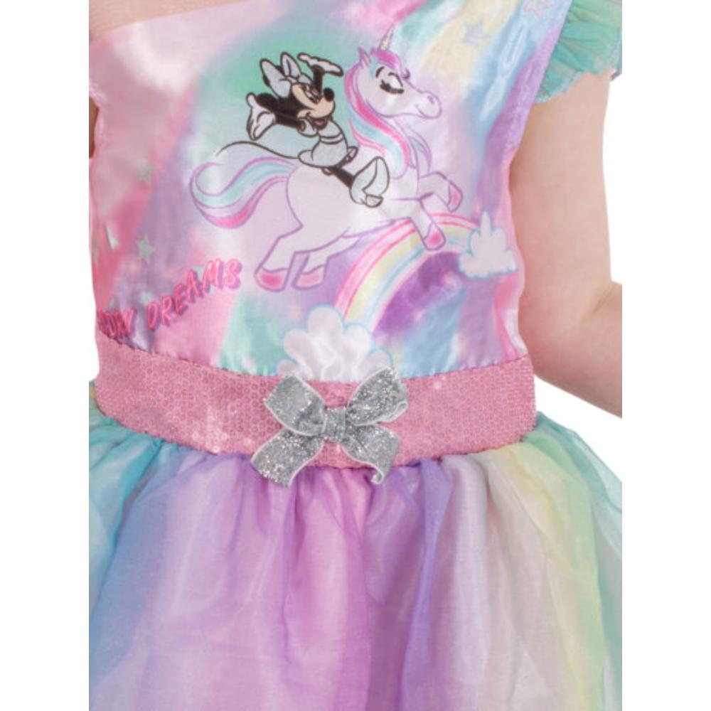 Minnie Mouse Unicorn Costume Child Rainbow Dress with Ears Horn and Bow Headband