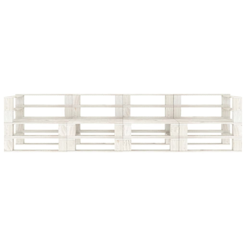 Garden Pallet Sofa 4-Seater Pinewood White Weather Resistant Patio