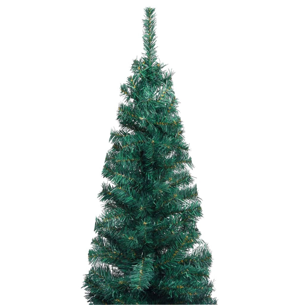 Slim Artificial Pre-Lit Christmas Tree 180cm LED Lights Stand PVC Green