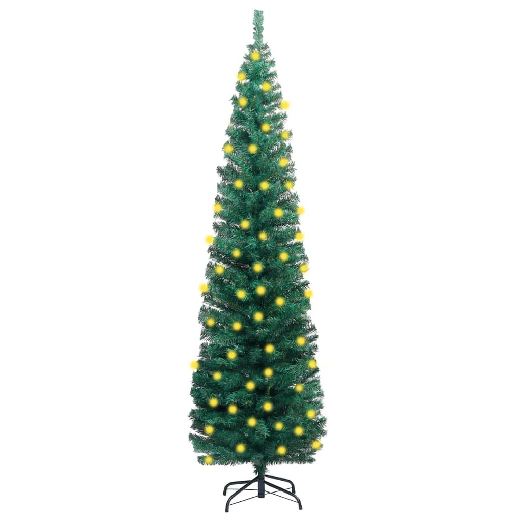 Slim Artificial Pre-Lit Christmas Tree 210cm LED Lights Stand PVC Green