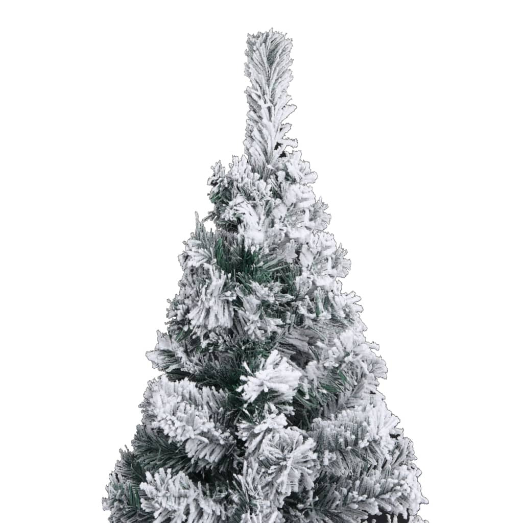 Slim Pre-lit Christmas Tree with Flocked Snow Green 240 cm PVC
