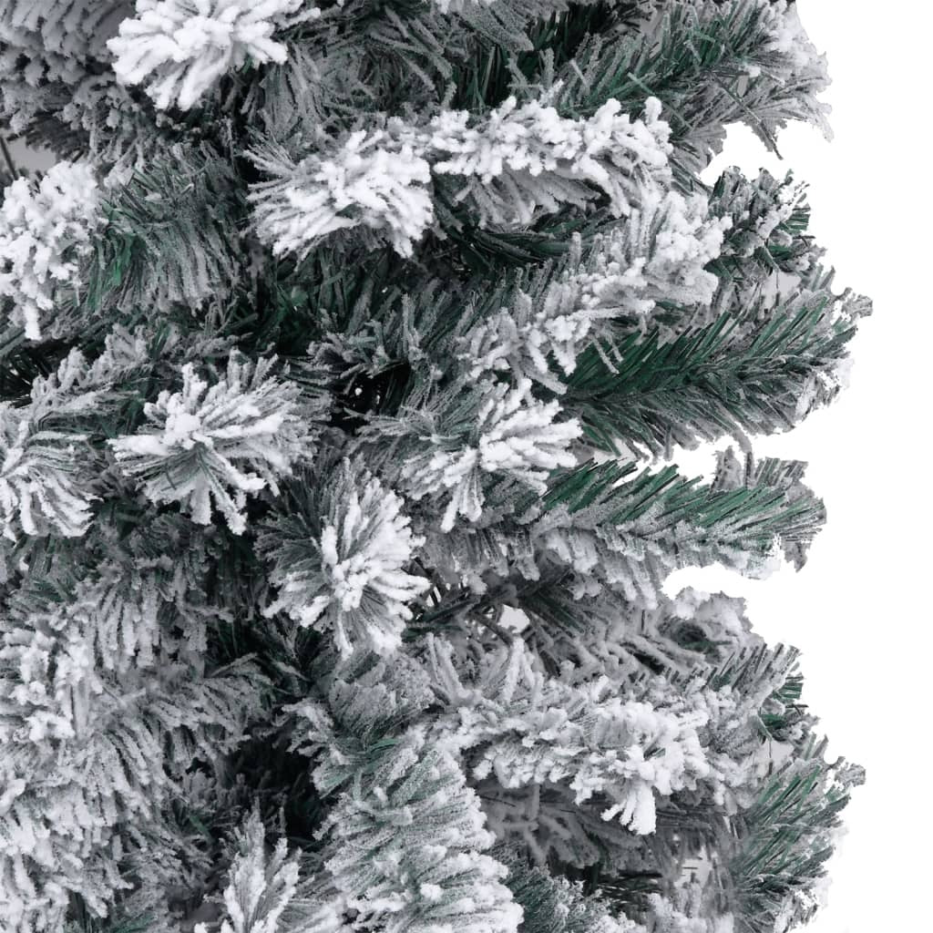 Slim Pre-lit Christmas Tree with Flocked Snow Green 240 cm PVC