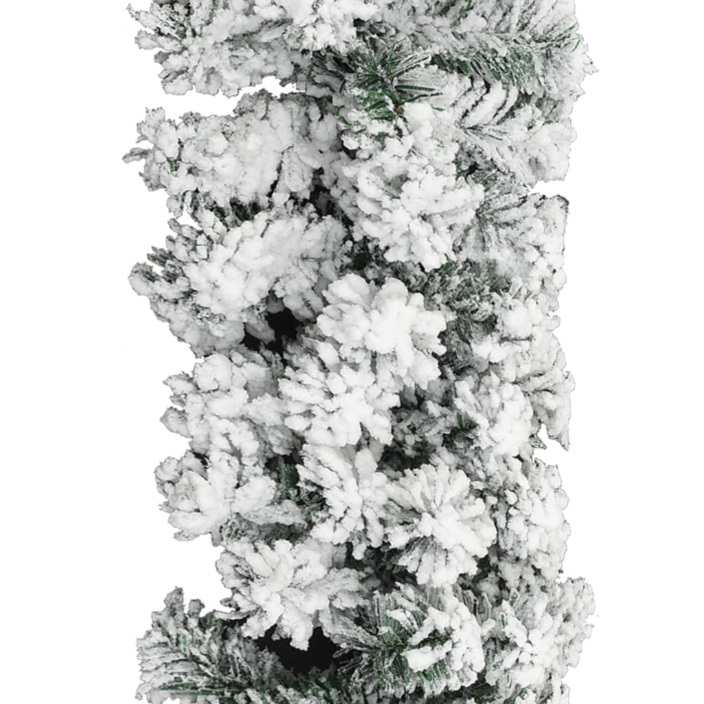 Christmas Garland with LEDs&Flocked Snow Green 20 m PVC