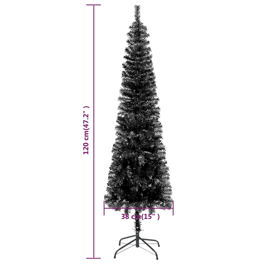Slim Christmas Tree with LEDs Black 120 cm