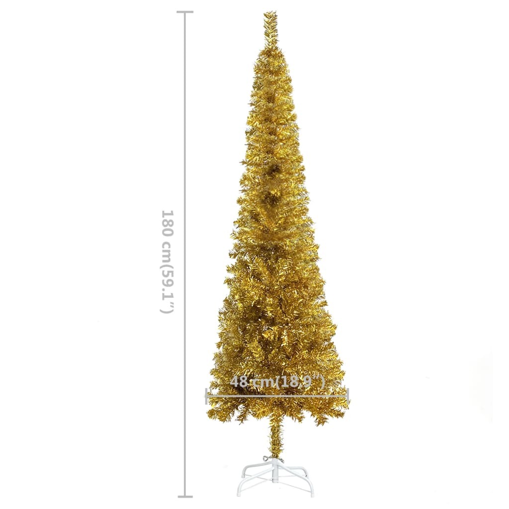 Slim Christmas Tree with LEDs Gold 180 cm