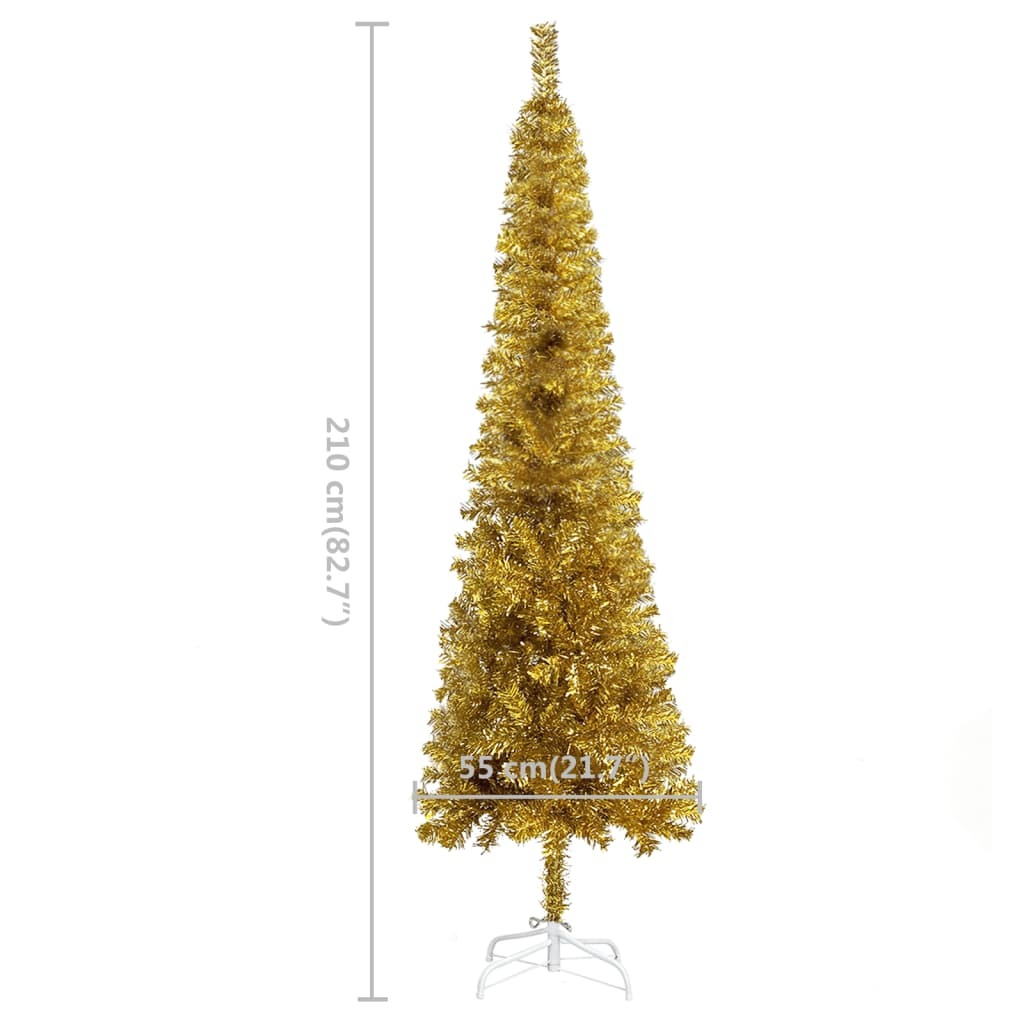 Slim Christmas Tree with LEDs Gold 210 cm