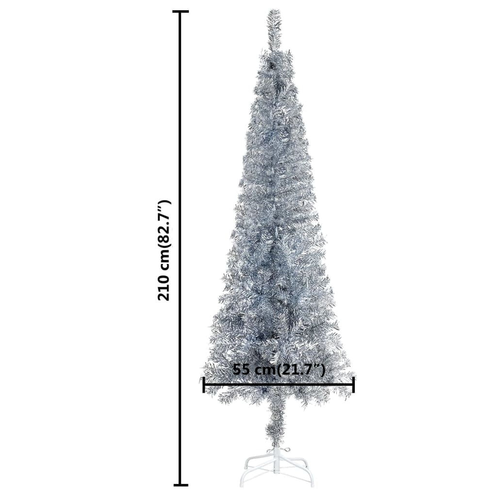 Slim Christmas Tree with LEDs 210 cm Silver