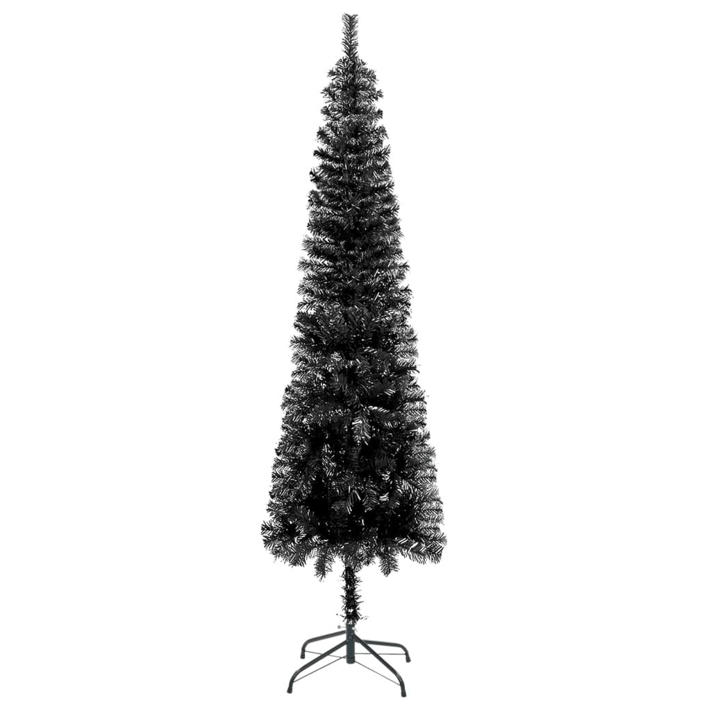 Slim Pre-lit Christmas Tree with Ball Set Black 150 cm