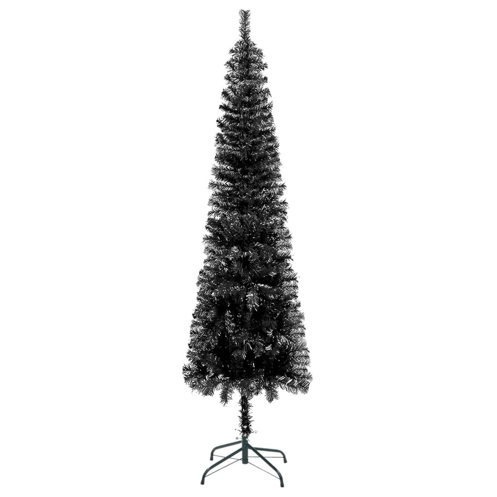 Slim Christmas Tree with LEDs&Ball Set Black 210 cm