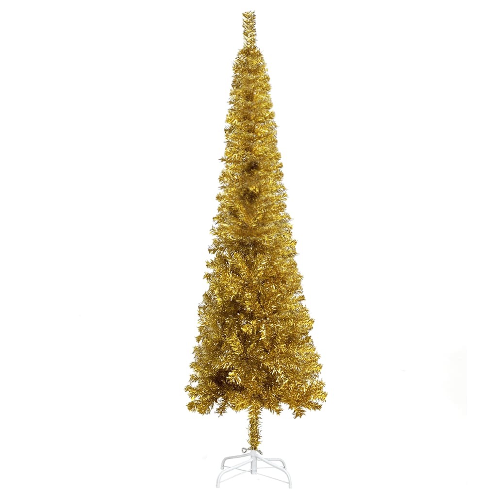 Slim Christmas Tree with LEDs&Ball Set Gold 210 cm