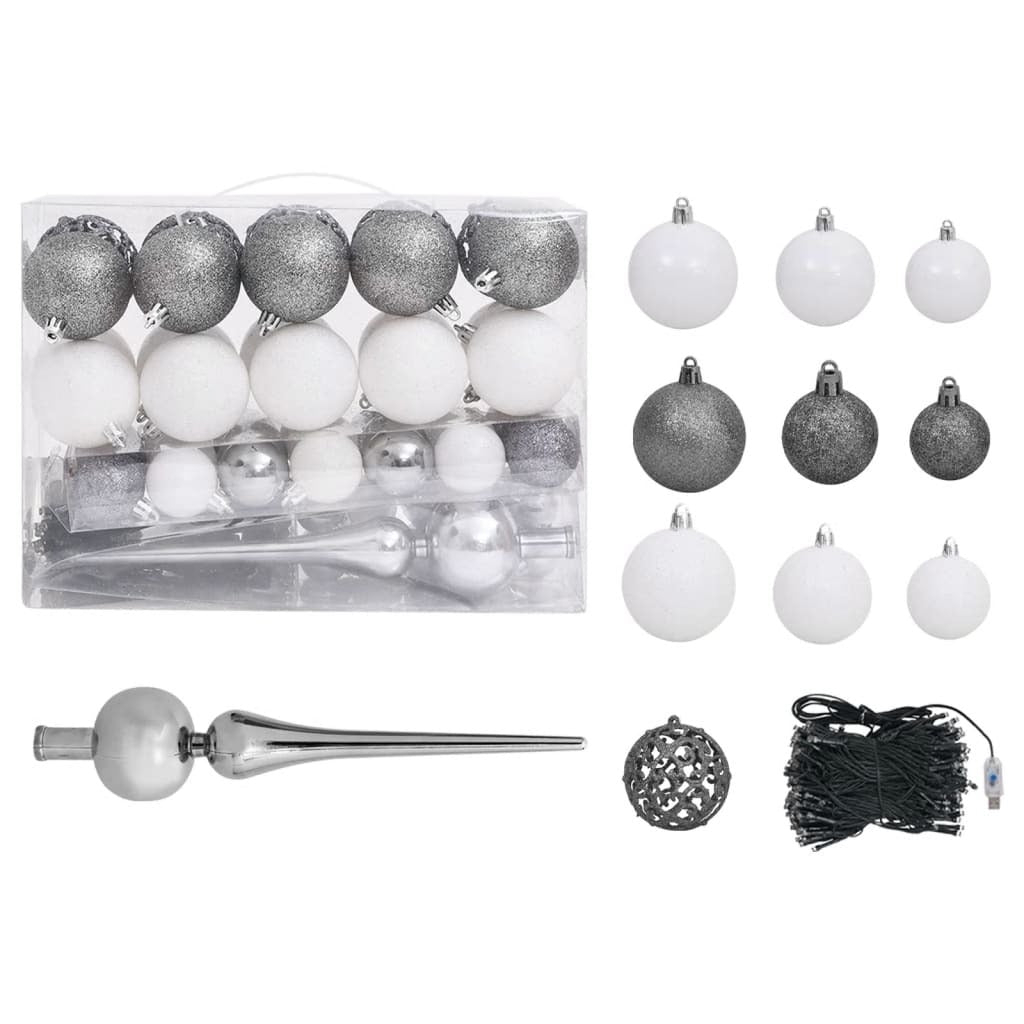 Slim Pre-lit Christmas Tree with Ball Set Black 180 cm