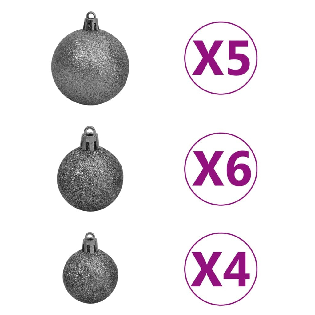 Slim Christmas Tree with LEDs&Ball Set Silver 180 cm