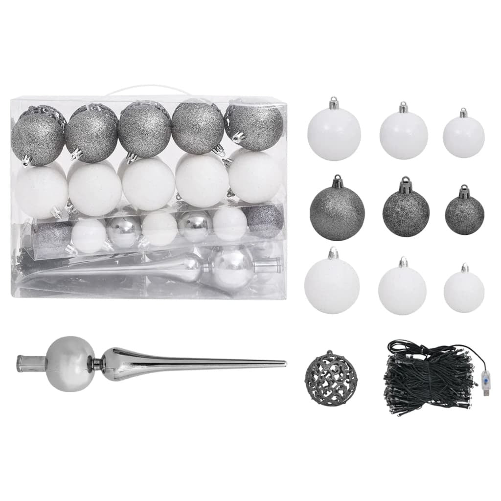 Slim Christmas Tree with LEDs&Ball Set 210 cm Silver