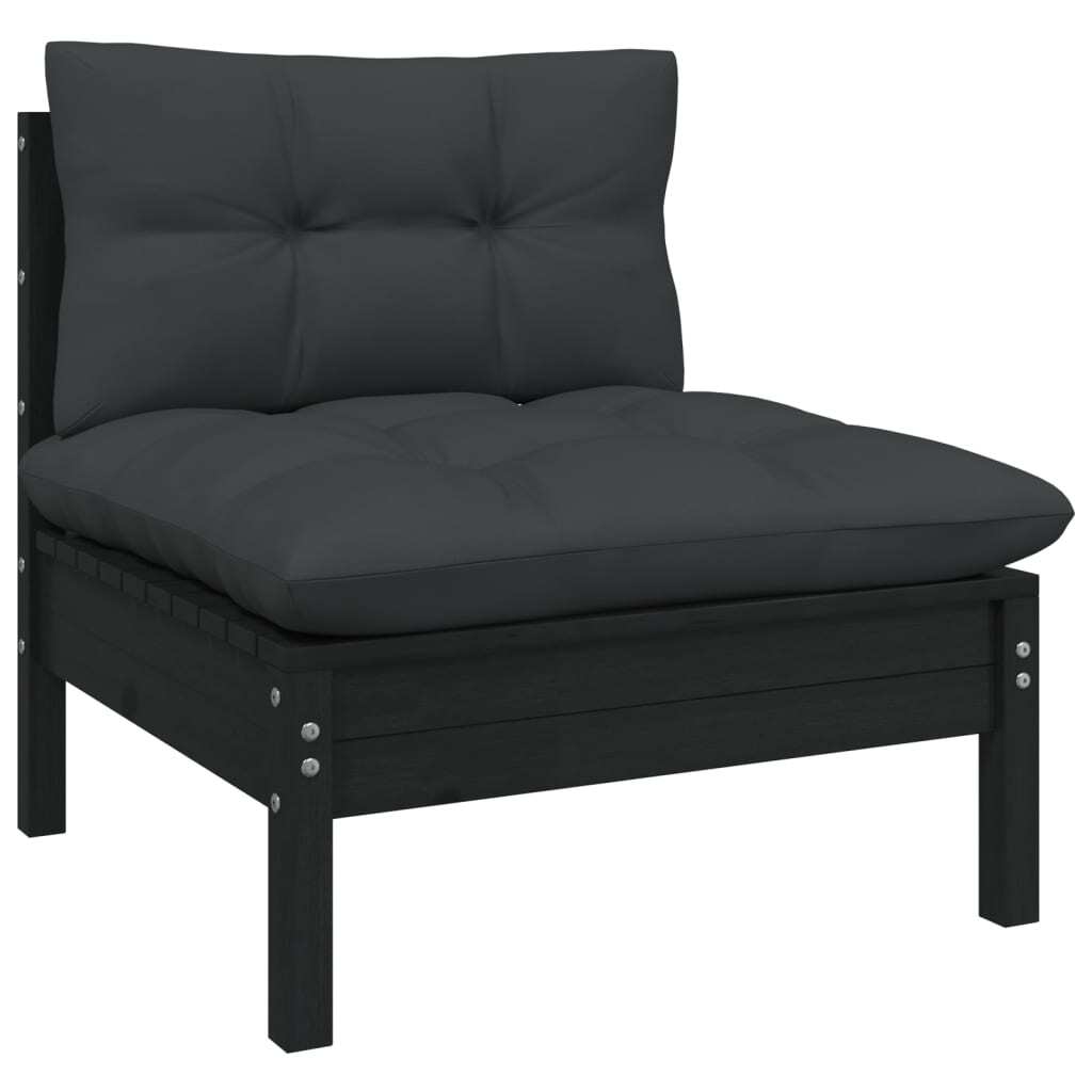 7 Piece Garden Lounge Set with Cushions Black Solid Pinewood