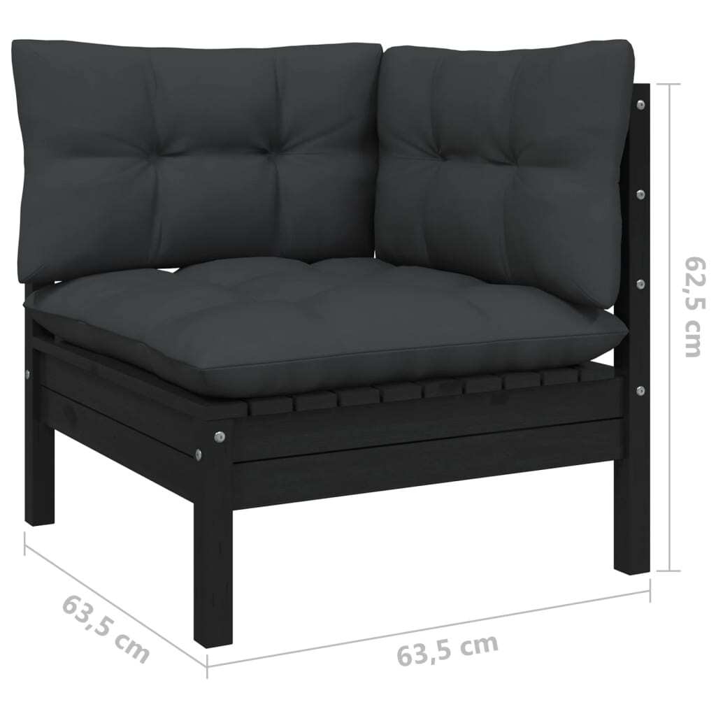 8 Piece Garden Lounge Set with Cushions Black Solid Pinewood