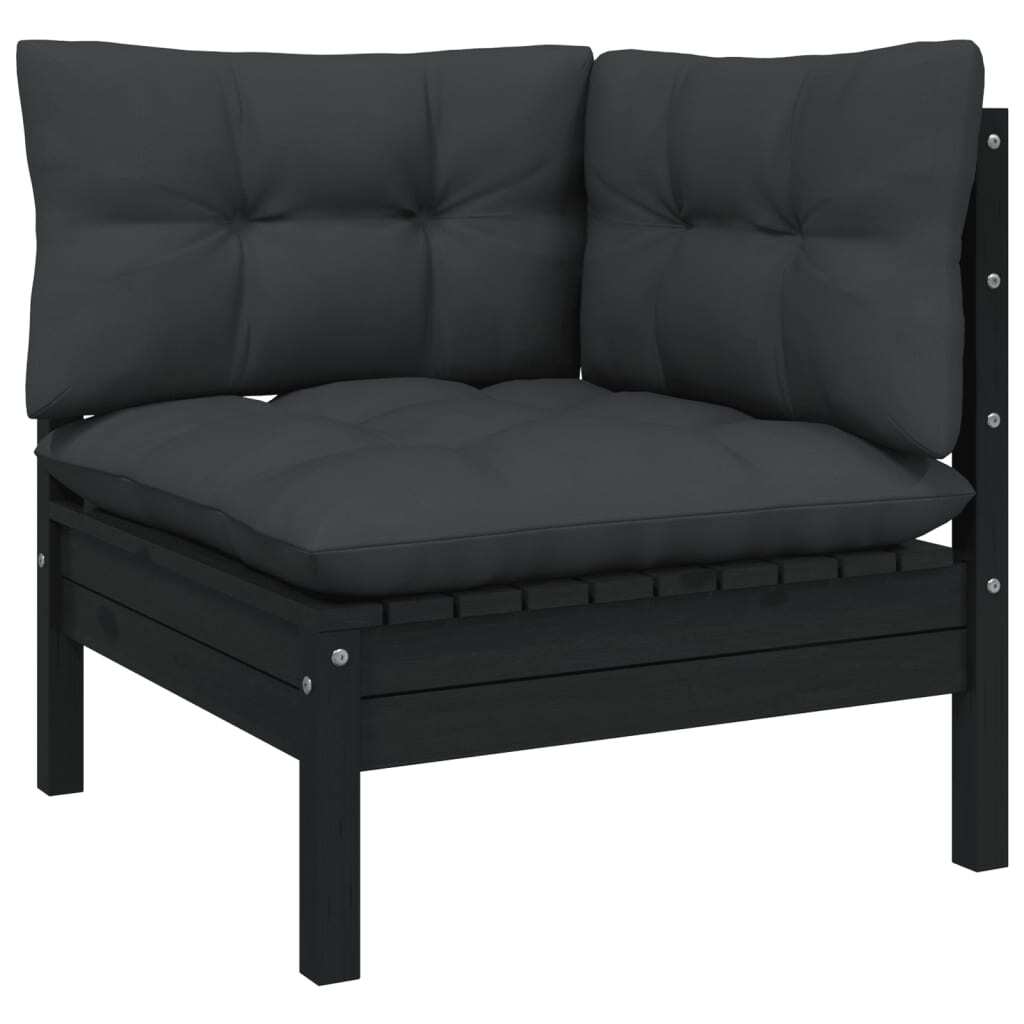 8 Piece Garden Lounge Set with Cushions Black Solid Pinewood