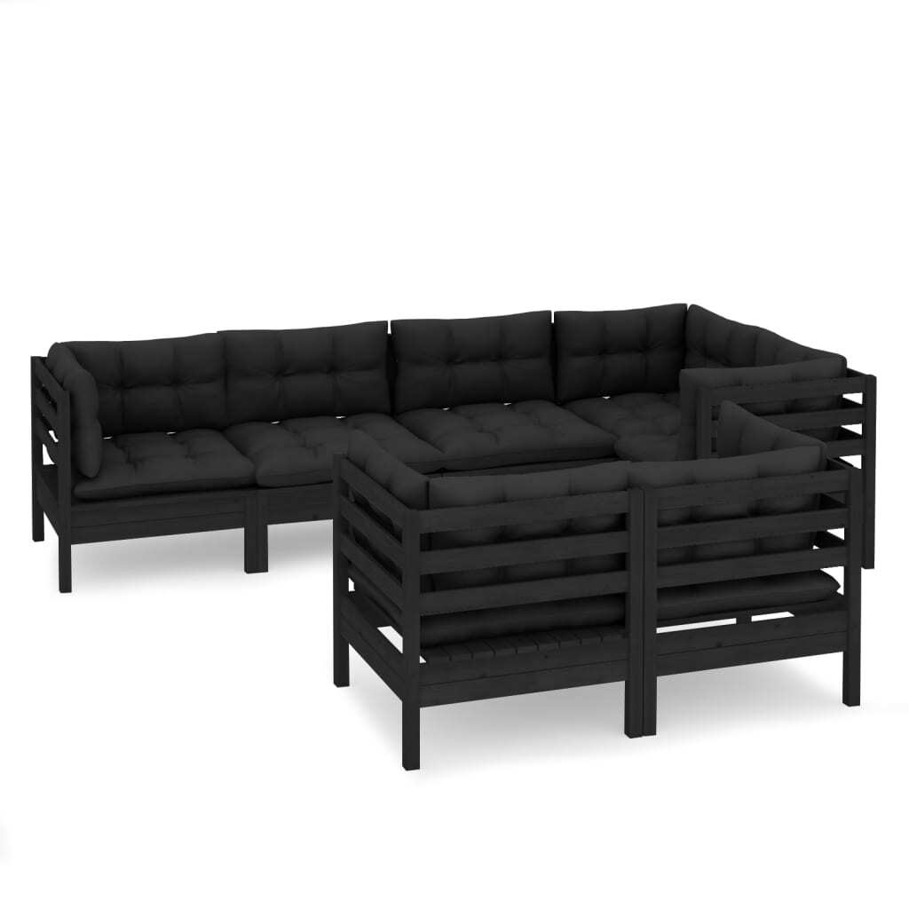 7 Piece Garden Lounge Set with Cushions Black Solid Pinewood