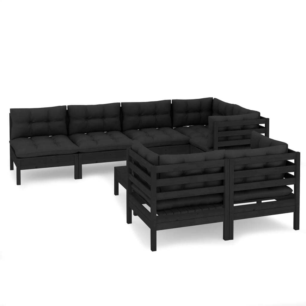 8 Piece Garden Lounge Set with Cushions Black Solid Pinewood