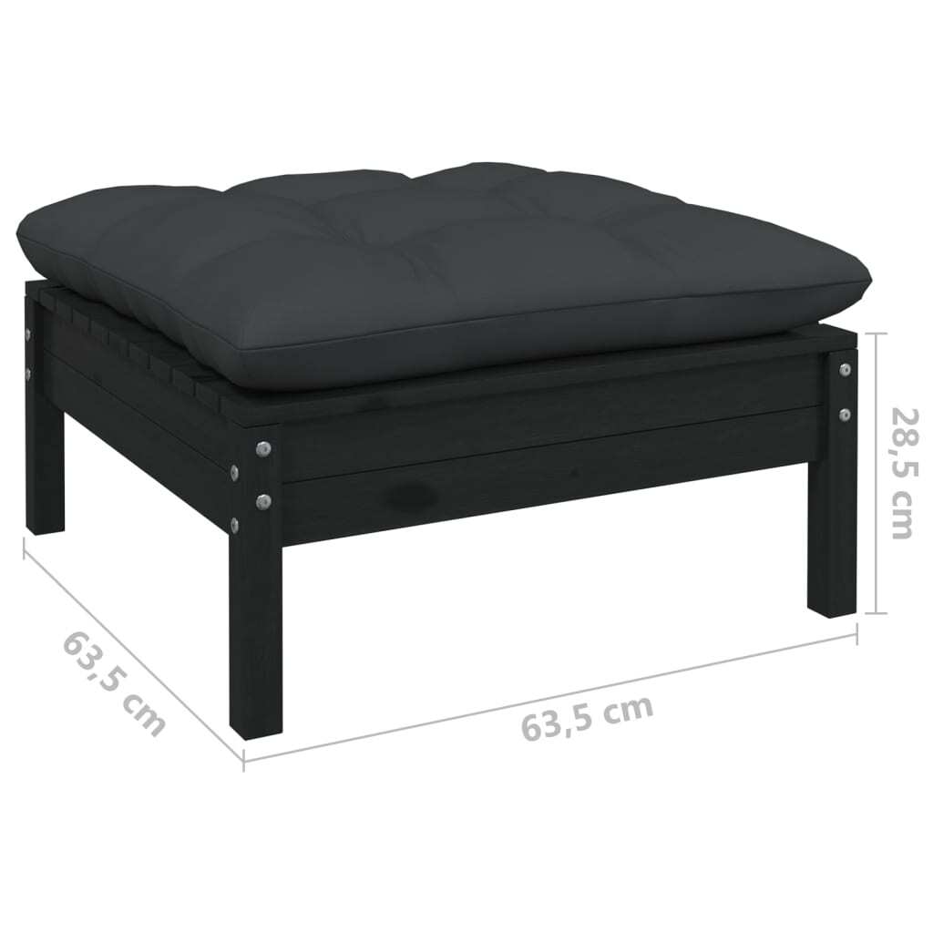 8 Piece Garden Lounge Set with Cushions Black Solid Pinewood