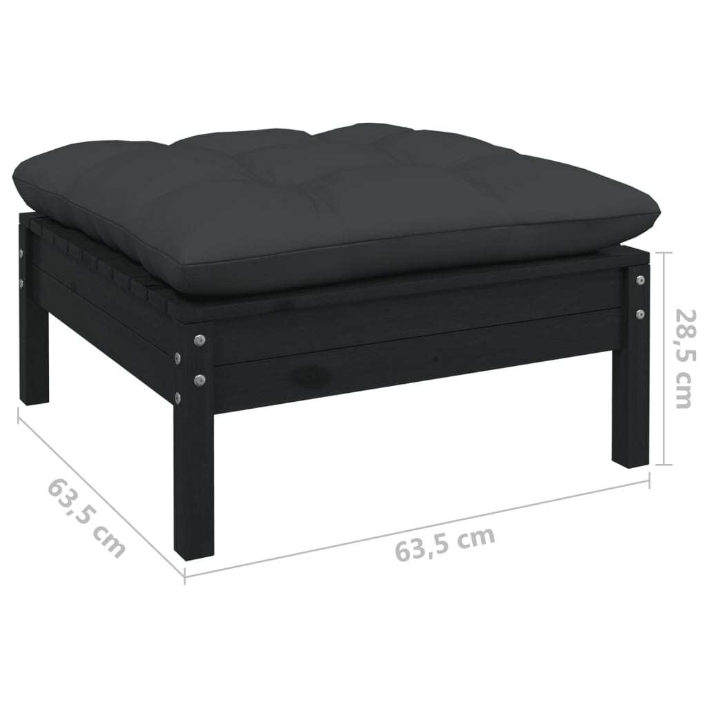 7 Piece Garden Lounge Set with Cushions Black Solid Pinewood