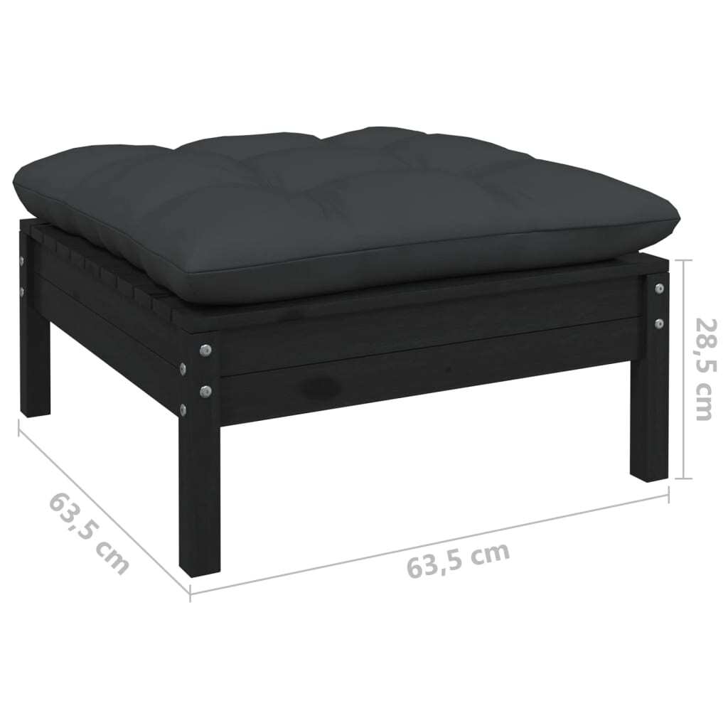 8 Piece Garden Lounge Set with Cushions Black Solid Pinewood