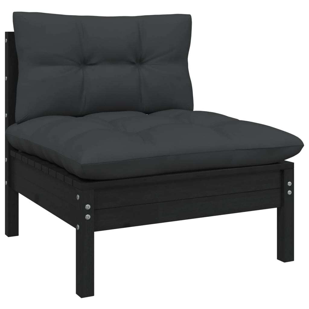 5 Piece Garden Lounge Set with Cushions Black Solid Pinewood