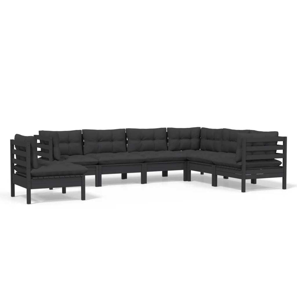 7 Piece Garden Lounge Set with Cushions Black Solid Pinewood