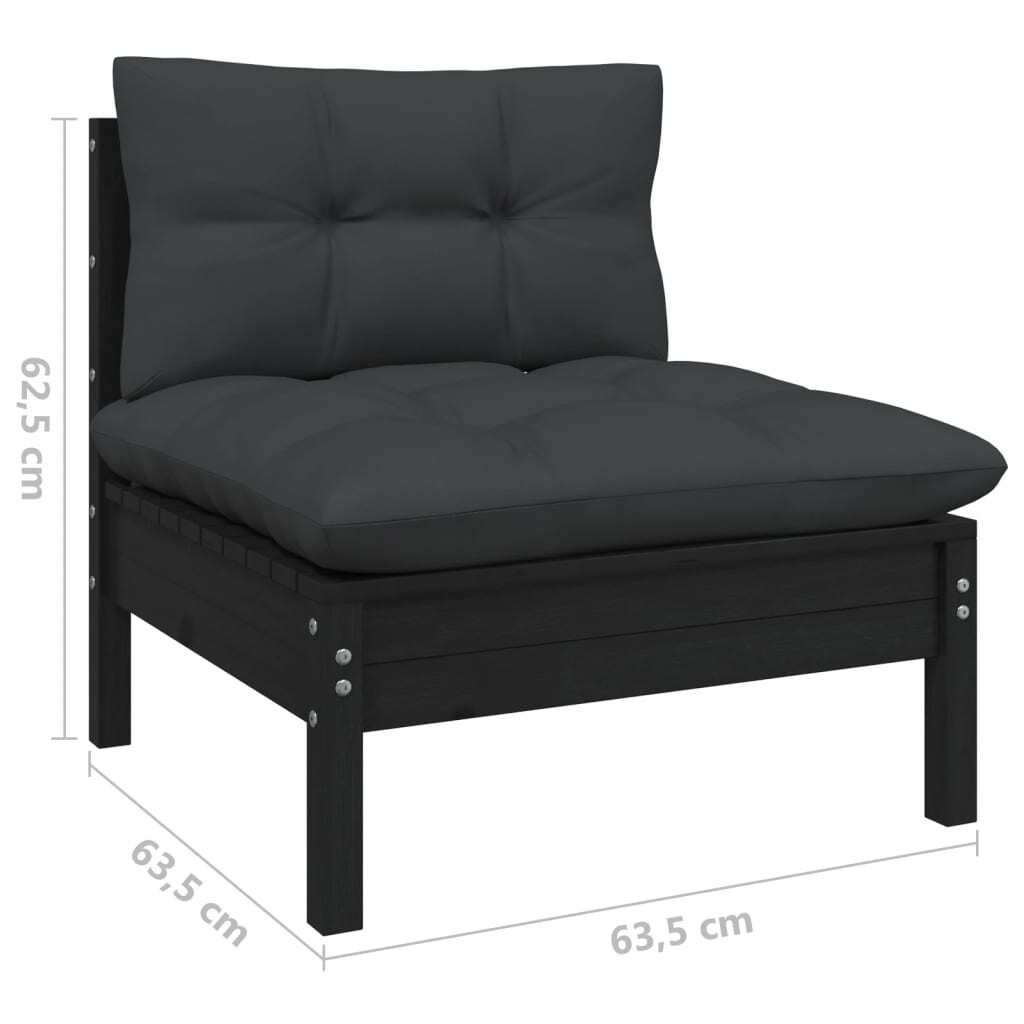 7 Piece Garden Lounge Set with Cushions Black Solid Pinewood